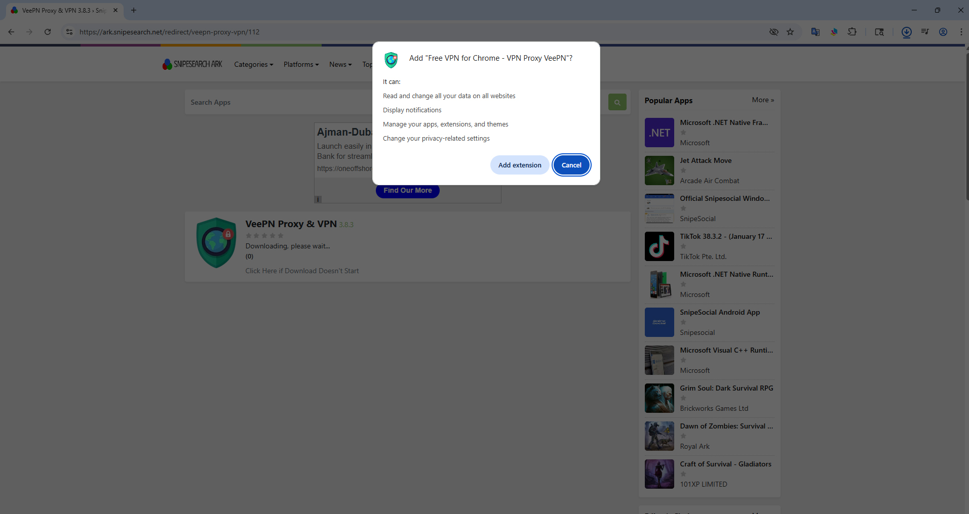 Add extension confirmation dialog in Snipe