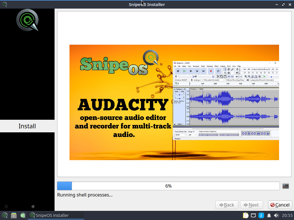 Audacity in the SnipeOS installer slideshow