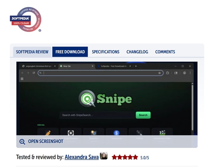 Softpedia review: Snipe Browser rated 5.0/5