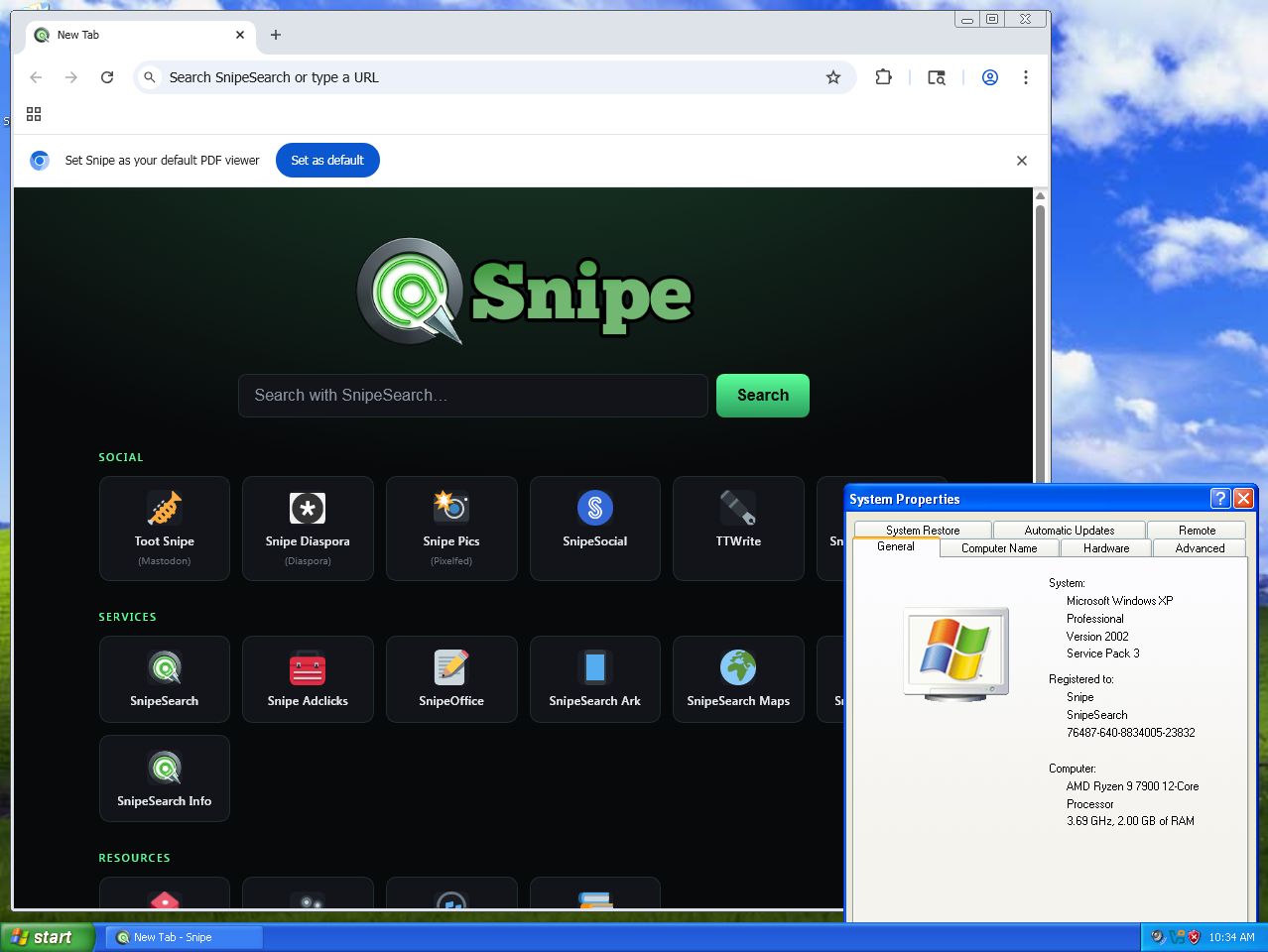 Snipe new tab on Windows XP